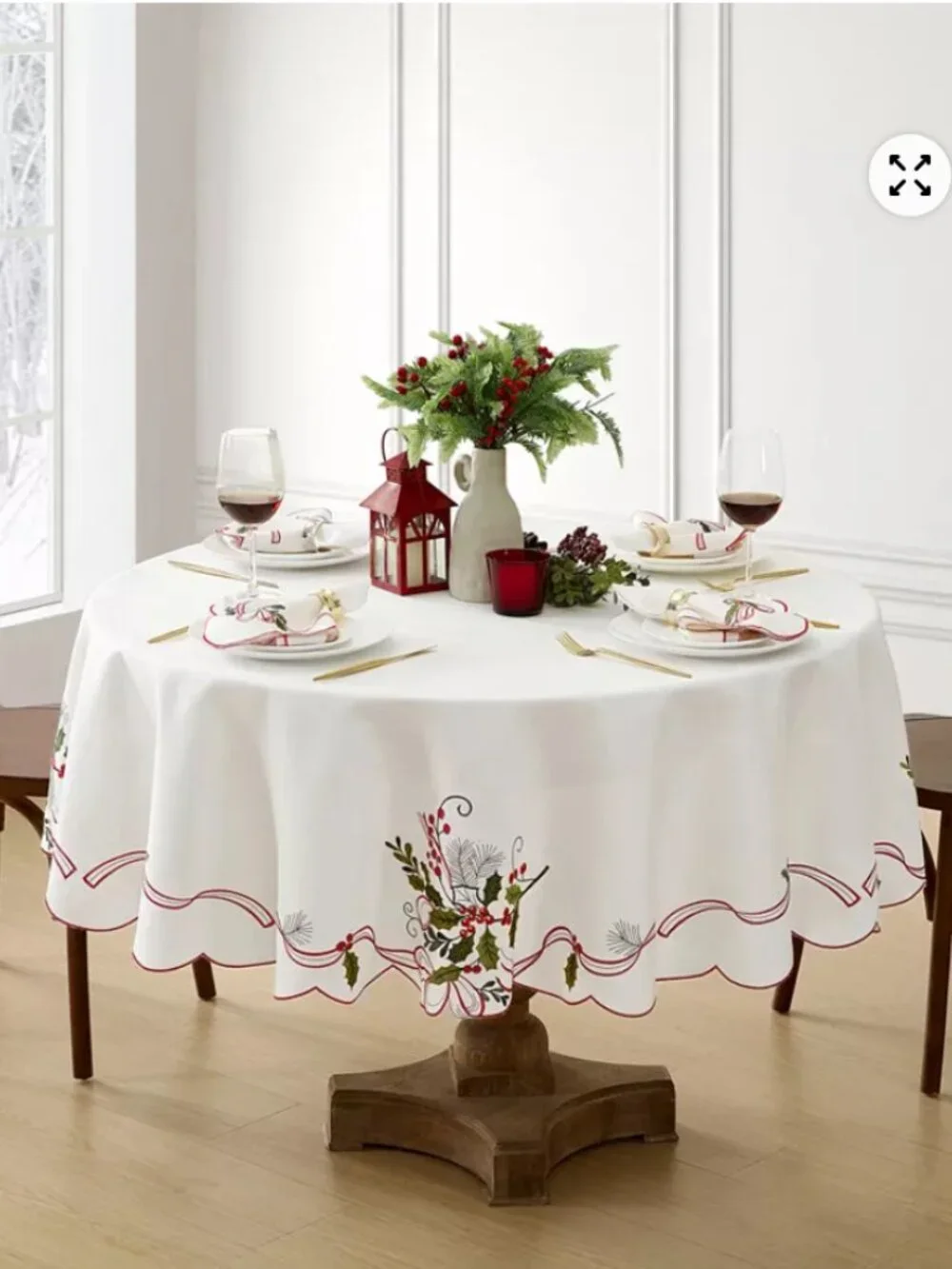 Elrene Holly Ribbon Embroidered Cutwork Fabric Tablecloth in White Size 70 Round